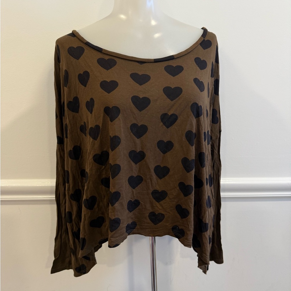 Brown Heart Print Women's Top